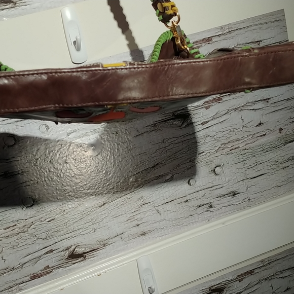 Loop Brown Leather Multi Floral Accent Hobo Bag - Picture 9 of 10